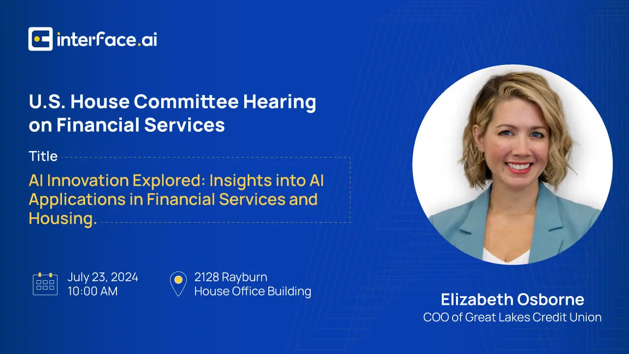Promotional graphic for an AI-focused financial services hearing on July 23, 2024, at Rayburn House Office Building.