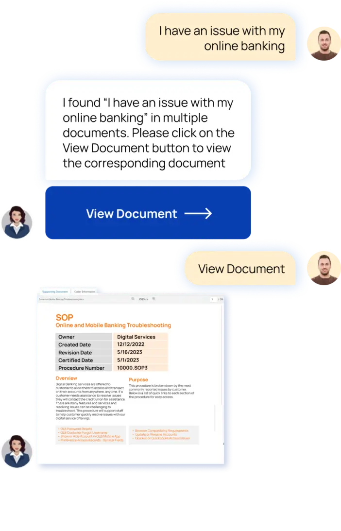 Chat Automation document search example.