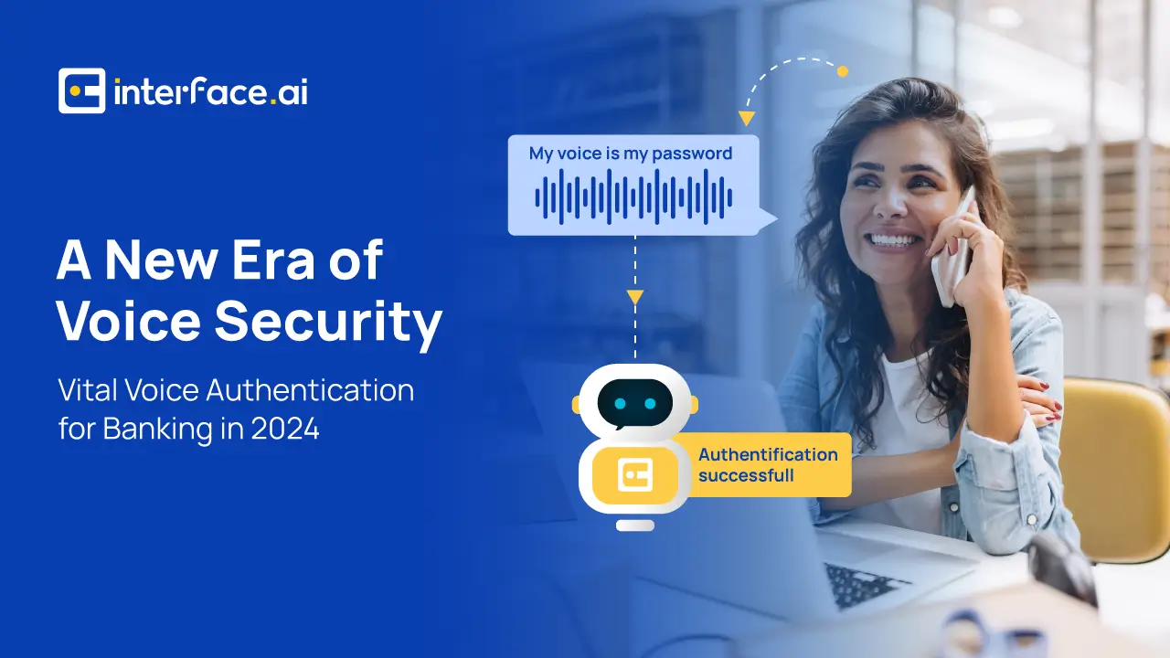 Ad for voice security, with graphics showing voice authentication and a robot icon indicating a successful login.