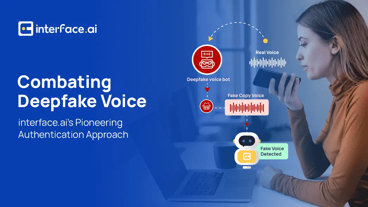 Advertisement on combating deepfake voice with authentication technology by interface.ai.